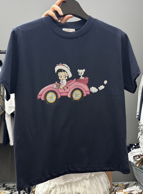 现韩国东大门代购女新款CREDITO2025百搭洋气卡通汽车贝蒂短袖T恤