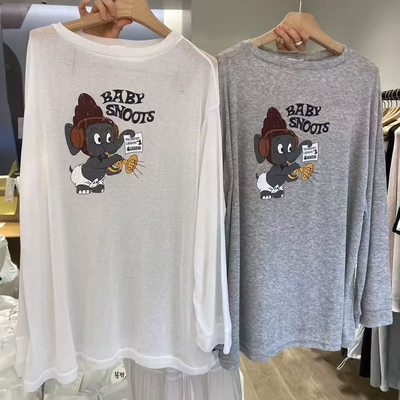 韩国代购卡通印花长袖防晒棉T恤