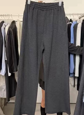 现韩国东大门代购londonflat2025冬时尚简约松紧腰刺绣直筒休闲裤