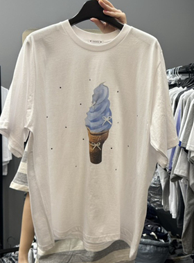 现韩国东大门代购女装CREDITO2025新款百搭宽松印花纯棉短袖T恤女