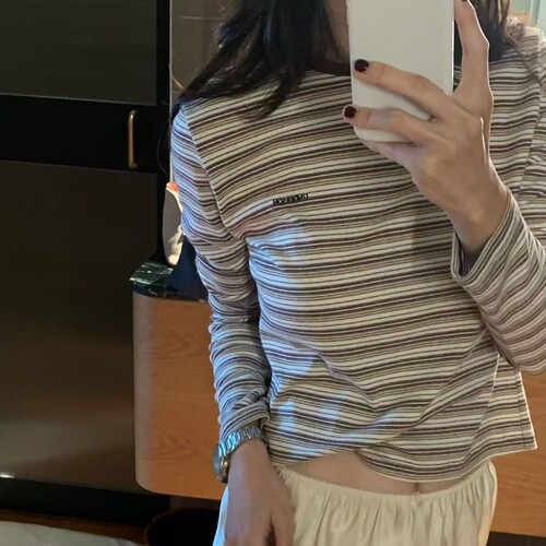 长袖时尚百搭韩国代购条纹T恤女