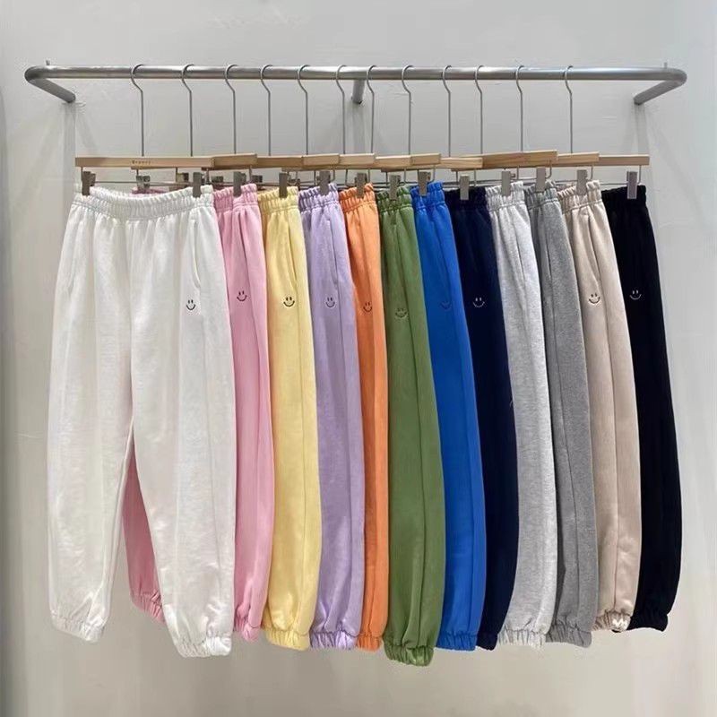 松紧腰百搭韩国长裤笑脸休闲裤