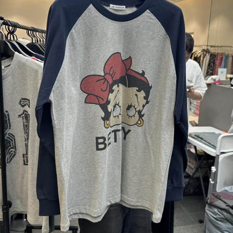 韩国代购百搭宽松拼色长袖T恤女