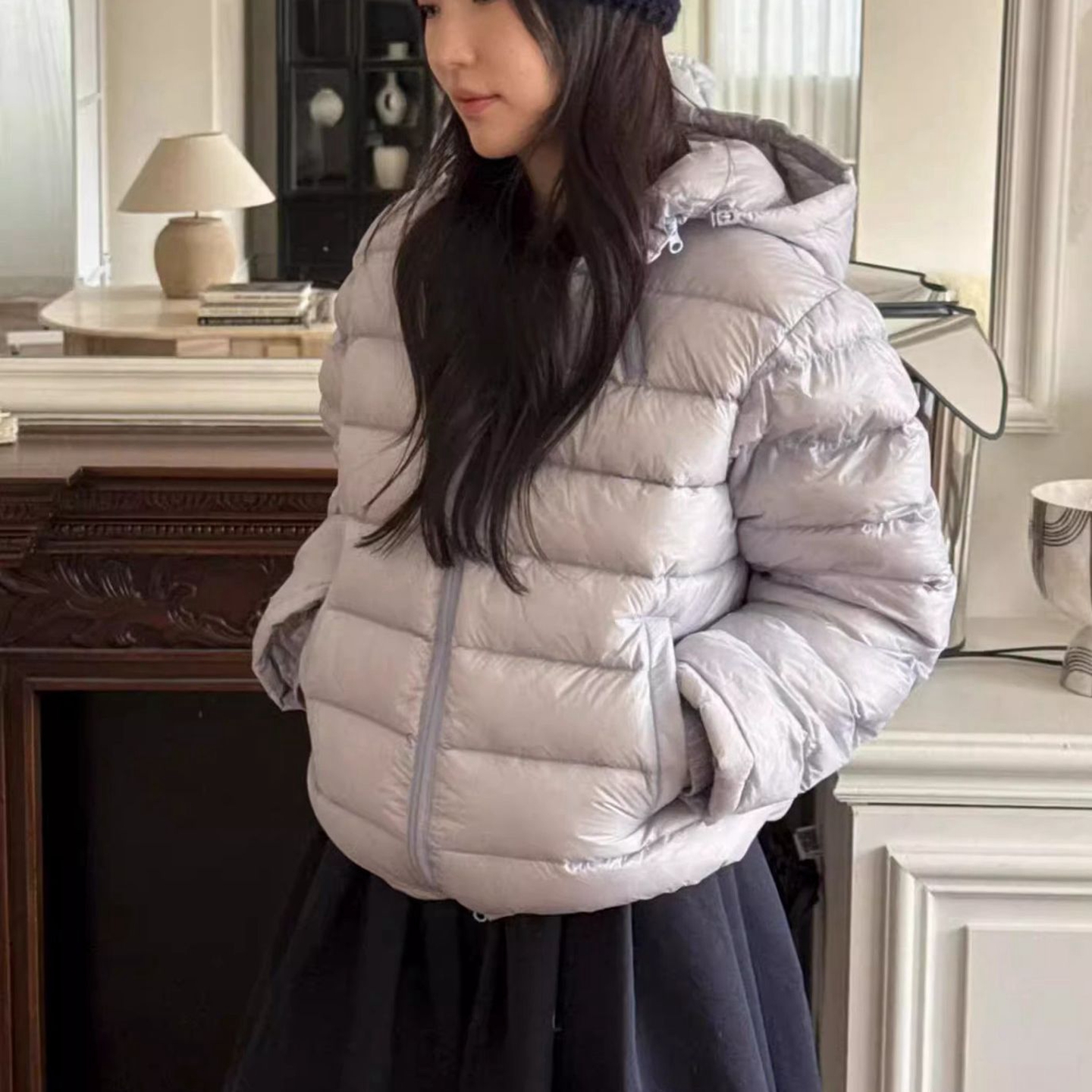 韩国代购时尚简约连帽短款羽绒服