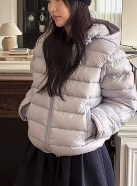 现韩国东大门代购女Fure2025冬季时尚简约纯色连帽轻便短款羽绒服