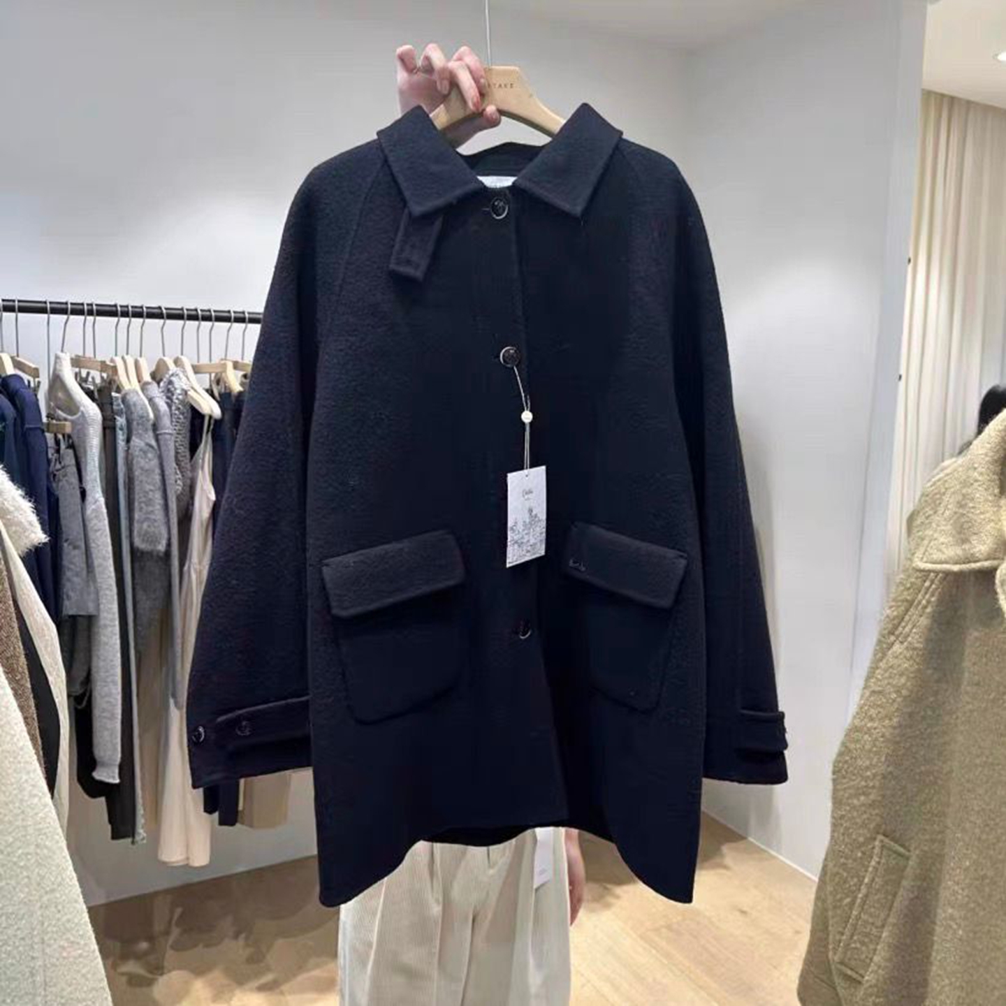 韩国代购复古时尚翻领羊毛大衣