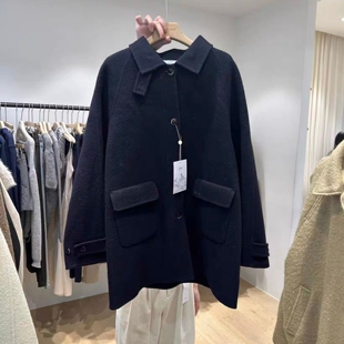 现韩国东大门代购overtake2025秋冬气质简约单排扣双面羊毛大衣女