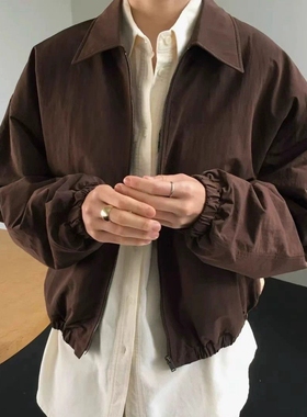 现韩国东大门代购self service2025秋季休闲复古翻领夹克短款外套