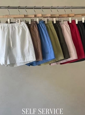 现韩国东大门代购self service2025秋季款百搭松紧腰纯色休闲短裤
