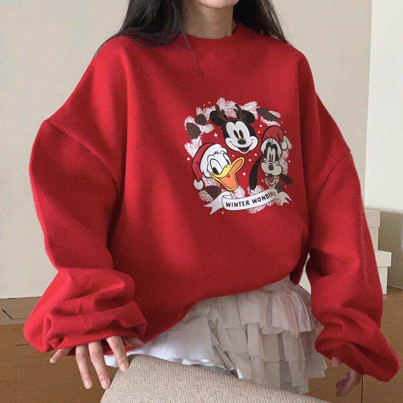 韩国代购加绒宽松棉卡通印花卫衣