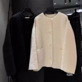 现韩国东大门代购 Tug2025秋冬韩系圆领纯色双口袋羊驼毛大衣外套