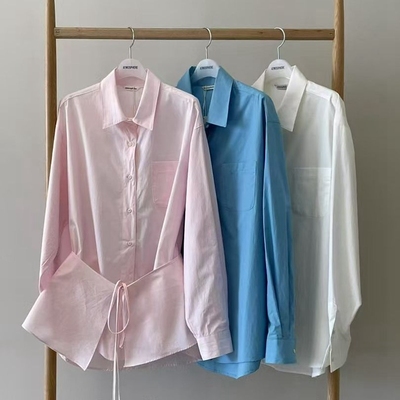 韩国代购宽松休闲系扣长袖衬衫