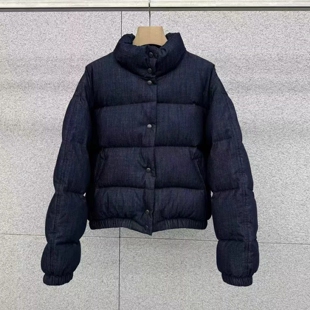 现韩国东大门代购AT THE BAGEL2025冬季立领牛仔棉短款面包羽绒服