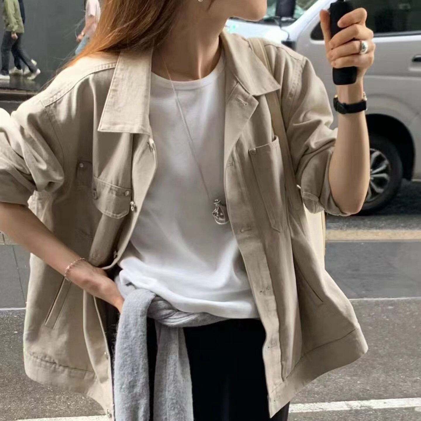 韩国代购宽松百搭翻领夹克外套