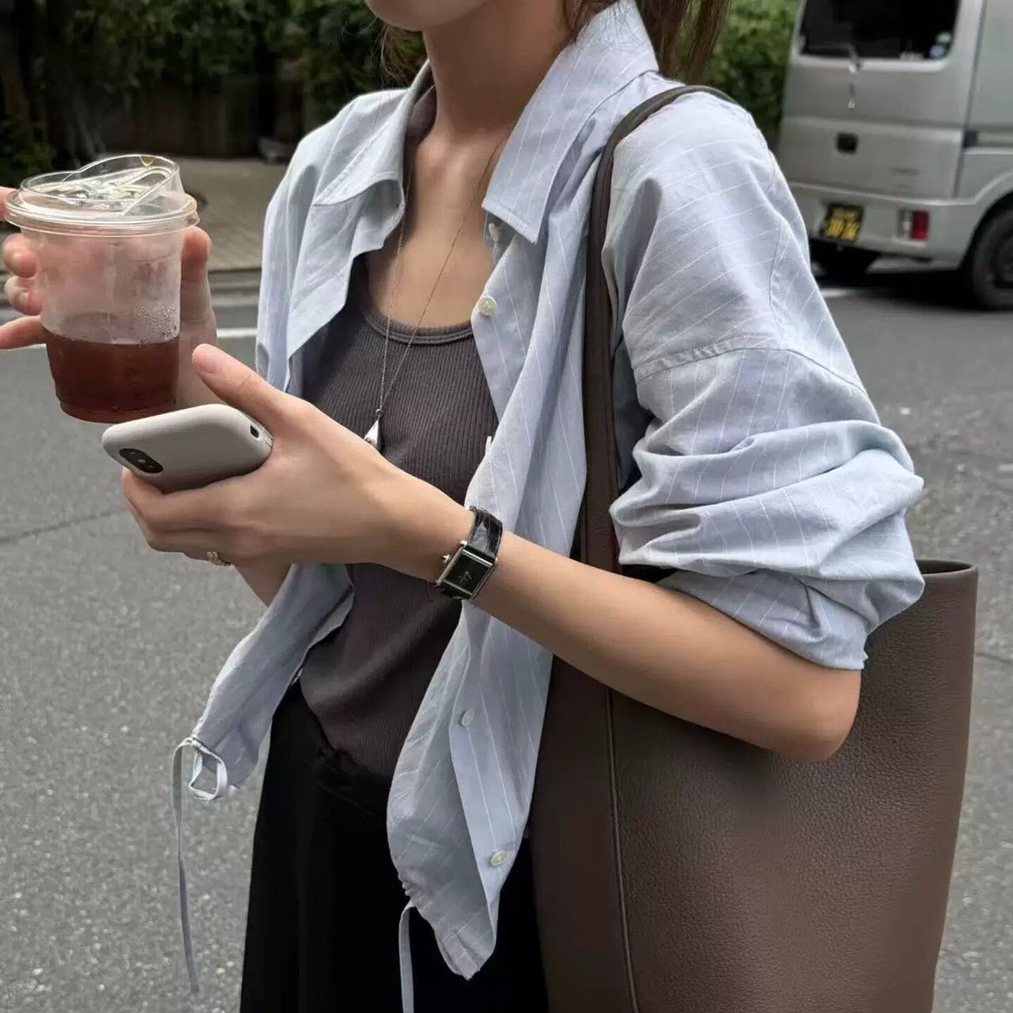 韩国代购宽松休闲单排扣长袖衬衫
