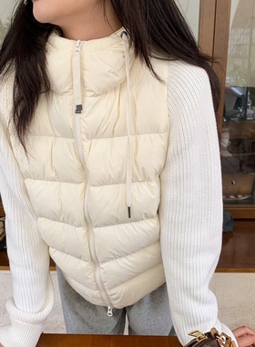 现韩国东大门代购erume20245秋冬时尚百搭针织袖拼接连帽羽绒服女