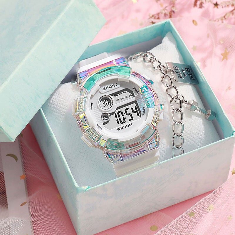 儿童手表女小学生初中生高颜值简约运动夜光闹钟女孩炫彩电子表