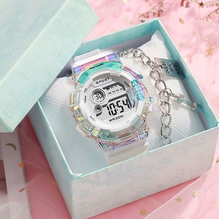 儿童手表女小学生初中生高颜值简约运动夜光闹钟女孩炫彩电子表