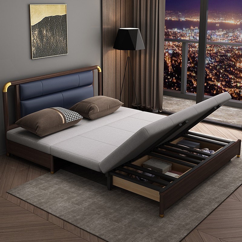 现代简约经济型折叠实木沙发床两用储物客厅卧室小户型单人多功能 住宅家具 沙发床 原图主图