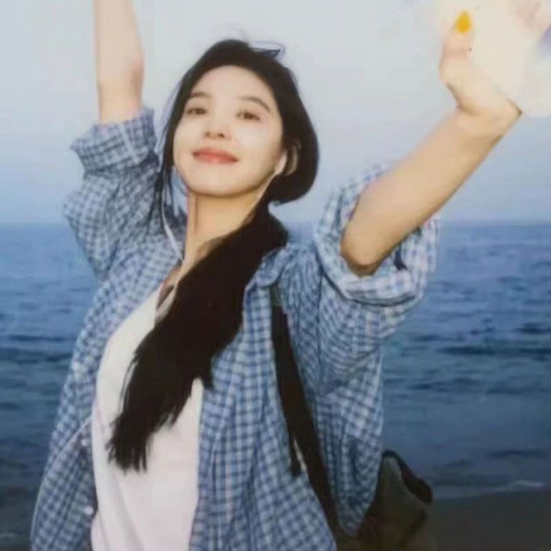 章若楠同款蓝色长袖格子衬衫女夏季宽松叠穿防晒衬衣薄款外套上衣