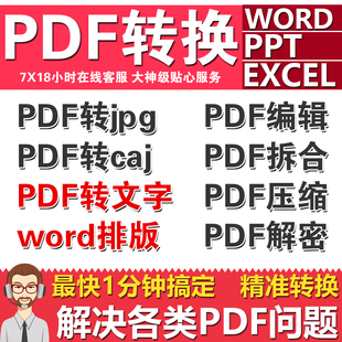 PDF编辑器pdf转word/EXCEL/PPT修改合并拆分格式转换器去水印人工