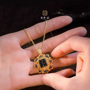 两用复古董古法镶嵌钻彩宝古印章戒指环18K黄金高级感饰品女吊坠