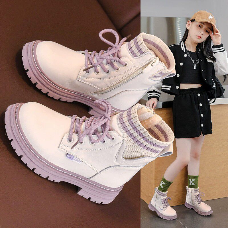 法国FAD KARAN儿童马丁靴女款加绒网红洋气公主靴子冬季新款短靴