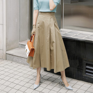 显瘦大摆半身裙 蓬蓬裙女过膝jk裙韩版 春秋新款 高腰a字裙卡其大码
