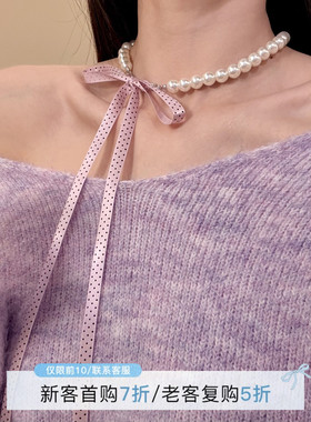 HEY TAO甜美粉色波点丝带珍珠choker项链女时尚百搭气质颈链配饰