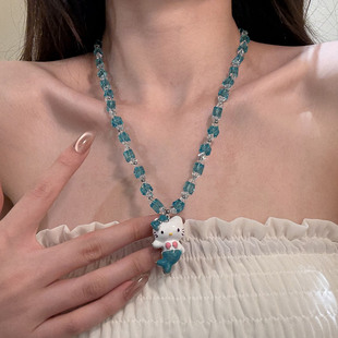 HEY TAO甜酷多巴胺人鱼Kitty猫串珠项链女可爱百搭气质颈链锁骨链