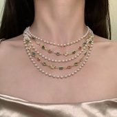 HEY TAO宫廷风多层彩钻珍珠叠戴项链女锁骨链高级感复古气质颈链