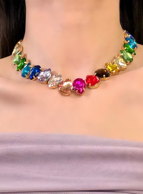 HEY TAO复古多巴胺彩色宝石choker项链女轻奢气质颈链配饰锁骨链