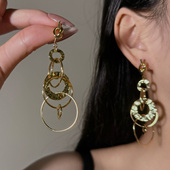 HEY TAO金色夸张几何大圆圈耳钉女气质长耳坠耳环个性 方圆脸耳饰