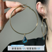 高级感耳圈小众个性 HEY TAO复古蓝色水滴吊坠耳环时尚 大圈圈耳饰