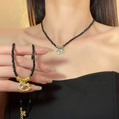 HEY TAO黑玛瑙碎冰冰小马串珠项链轻奢百搭个性 复古锁骨颈链配饰