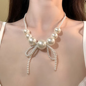 小香风蝴蝶结珍珠项链女复古气质锁骨链个性 HEY TAO法式 颈链配饰
