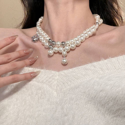 HEY TAO复古闪锆双层珍珠choker项链女轻奢气质锁骨链高级感颈链