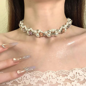 HEY TAO彩色水晶爱心珍珠choker气质颈链女高级感项链配饰锁骨链