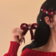 HEY TAO新年红色丝绒蝴蝶结发夹女款 百搭甜美气质侧边夹发饰发卡