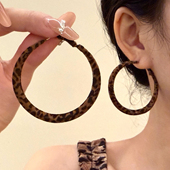 时尚 HEY TAO港风复古豹纹圆圈耳环女2025新款 高级感耳饰夸张耳圈