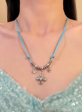 HEY TAO春夏季甜酷爱心十字架皮绳项链小众个性颈链配饰锁骨链女