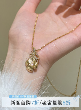 HEY TAO轻奢贵气细闪拉丝金色羽毛吊坠项链复古精致毛衣链配饰女