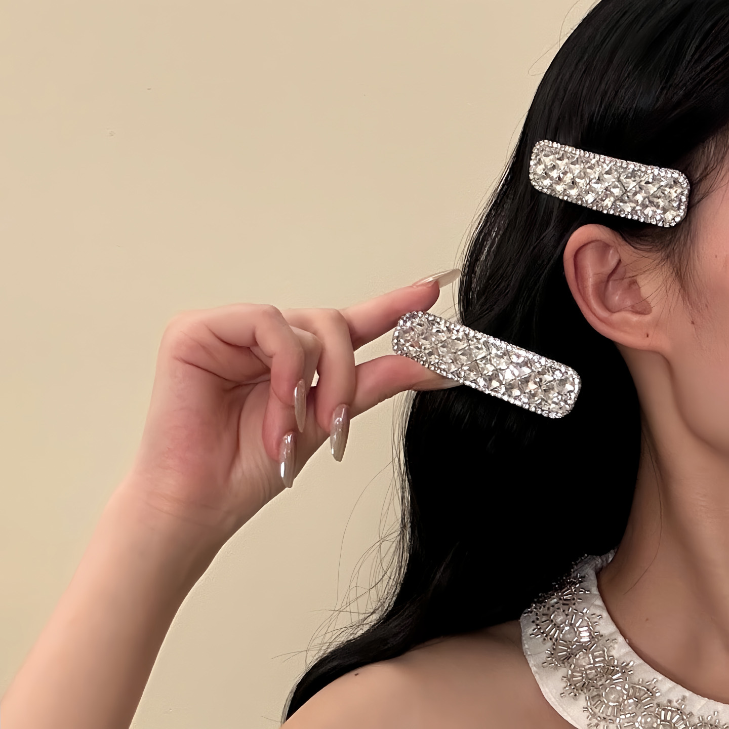 HEY TAO超闪满钻侧边BB夹发饰女精致百搭高颜值前额刘海碎发夹子