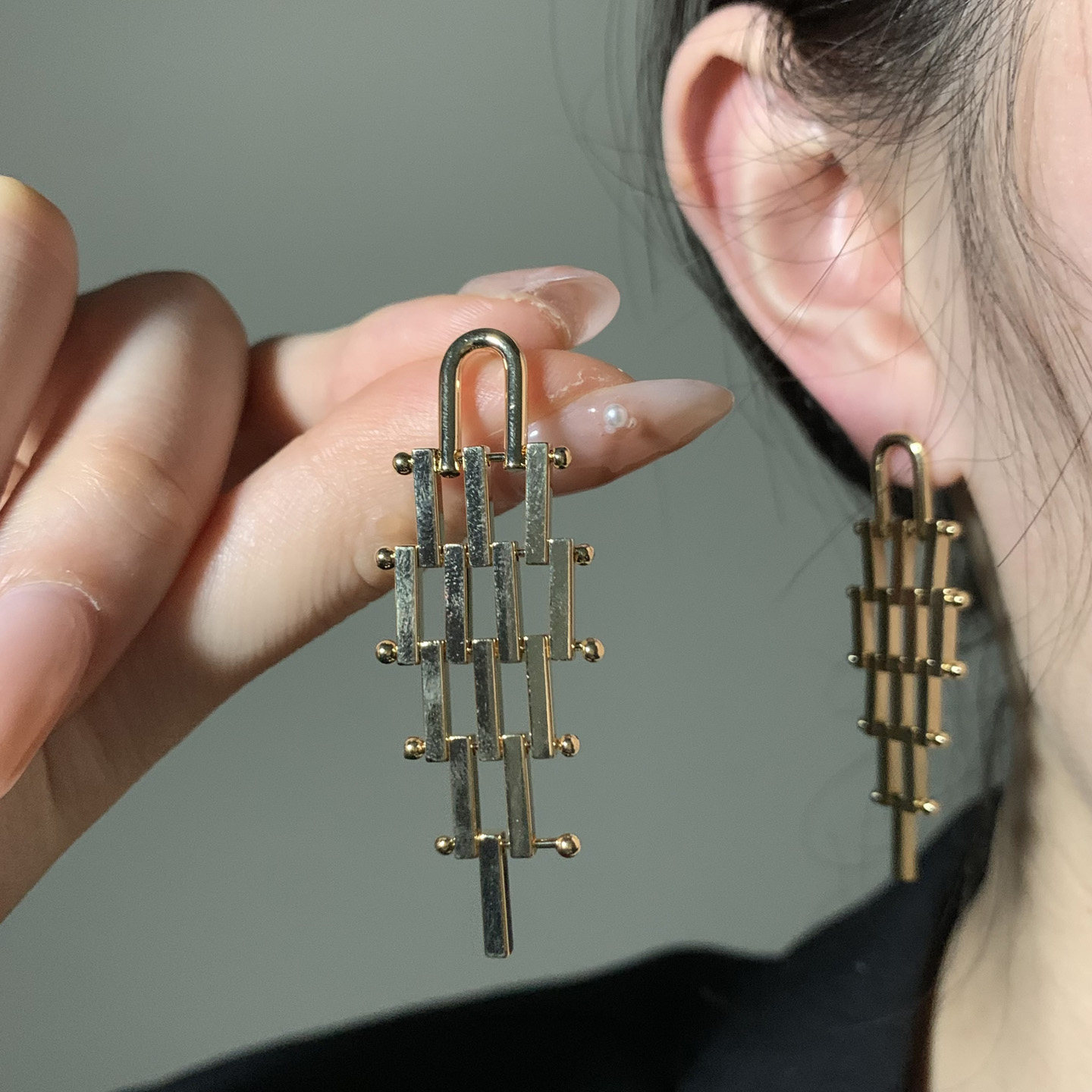 HEY TAO复古金属几何流苏耳环女时尚小众设计感耳钉独特个性耳饰