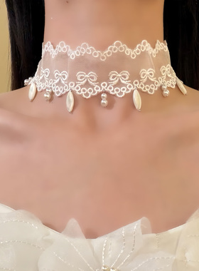 HEY TAO法式白色蕾丝choker颈带项链女复古纯欲气质颈链脖子配饰