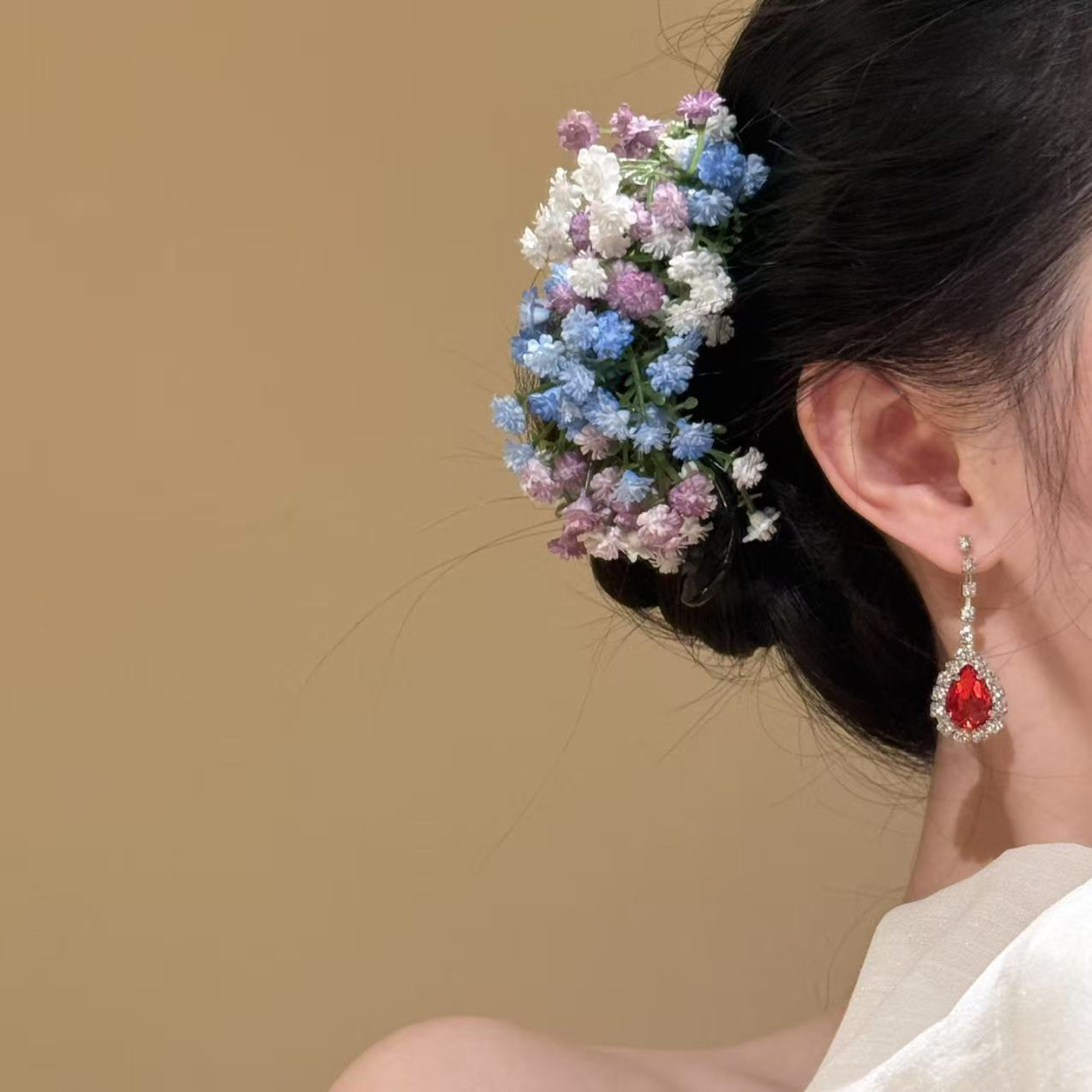 HEY TAO刘亦菲同款满天星鸭嘴夹花朵发饰女优雅气质头花抓夹头饰