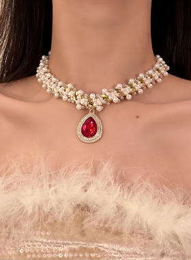 HEY TAO复古宫廷风水滴吊坠珍珠choker项链女精致轻奢高级感颈链