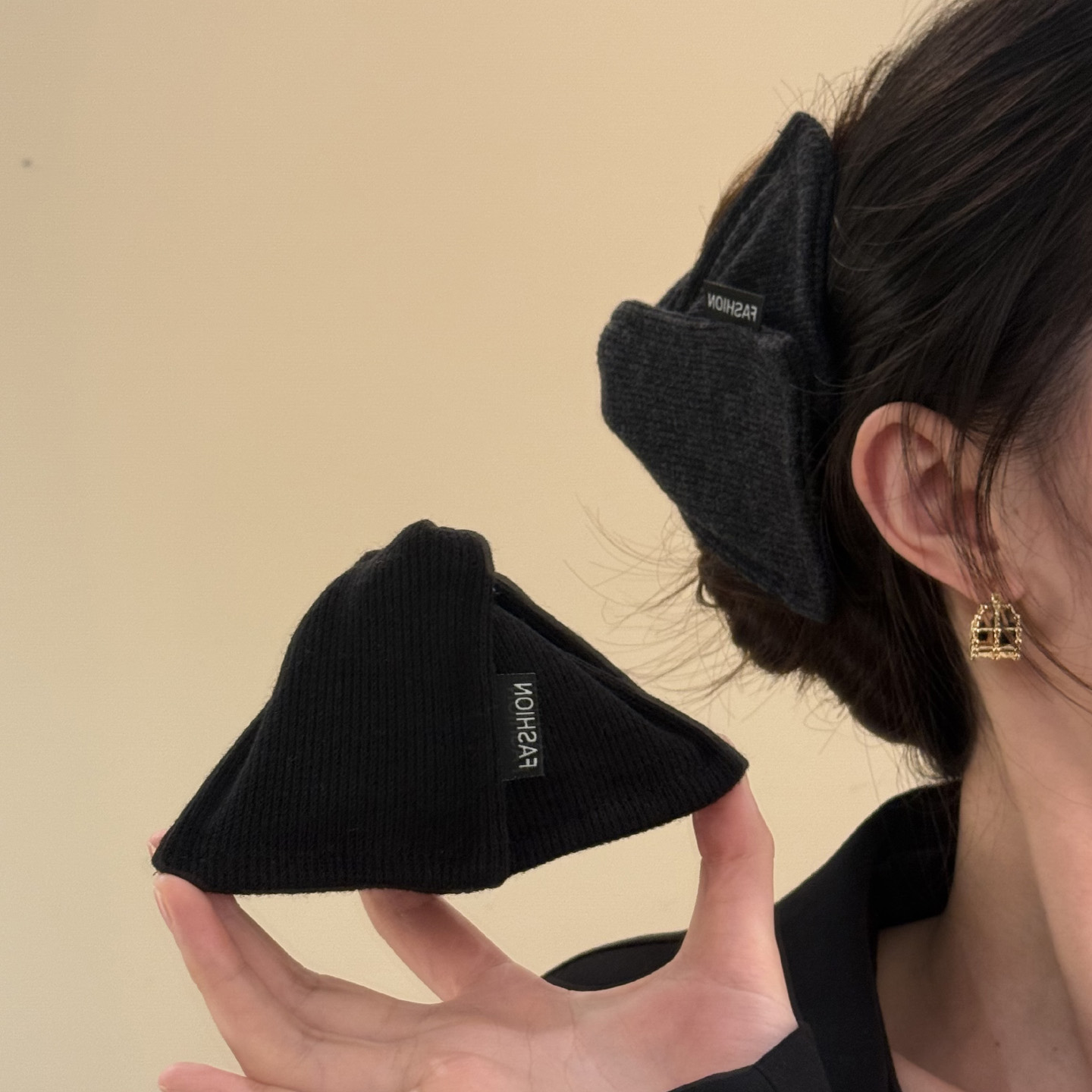 HEY TAO秋冬慵懒感针织三角抓夹女发饰饱满后脑勺高马尾发抓发卡