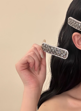 HEY TAO轻奢名媛风灰色水晶发夹女2025新款高端发饰前额刘海夹子