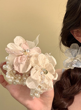 HEY TAO超仙花朵满天星珍珠发圈女头饰高级感复古气质头绳发饰品